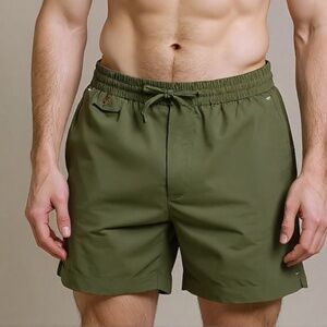 Benjamin Barker Army Green Nylon Shorts, Large - Premium Singaporean Menswear